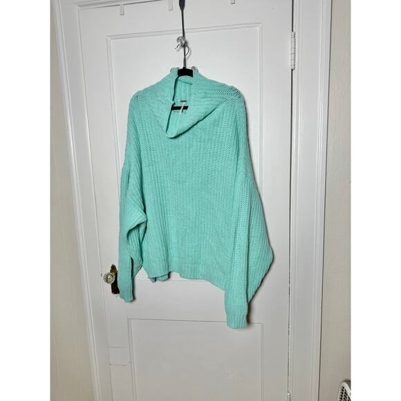 Free People Sweaters - Free People Teal Blue Chunky Oversized Baggy Slouchy Turtleneck Sweater Medium